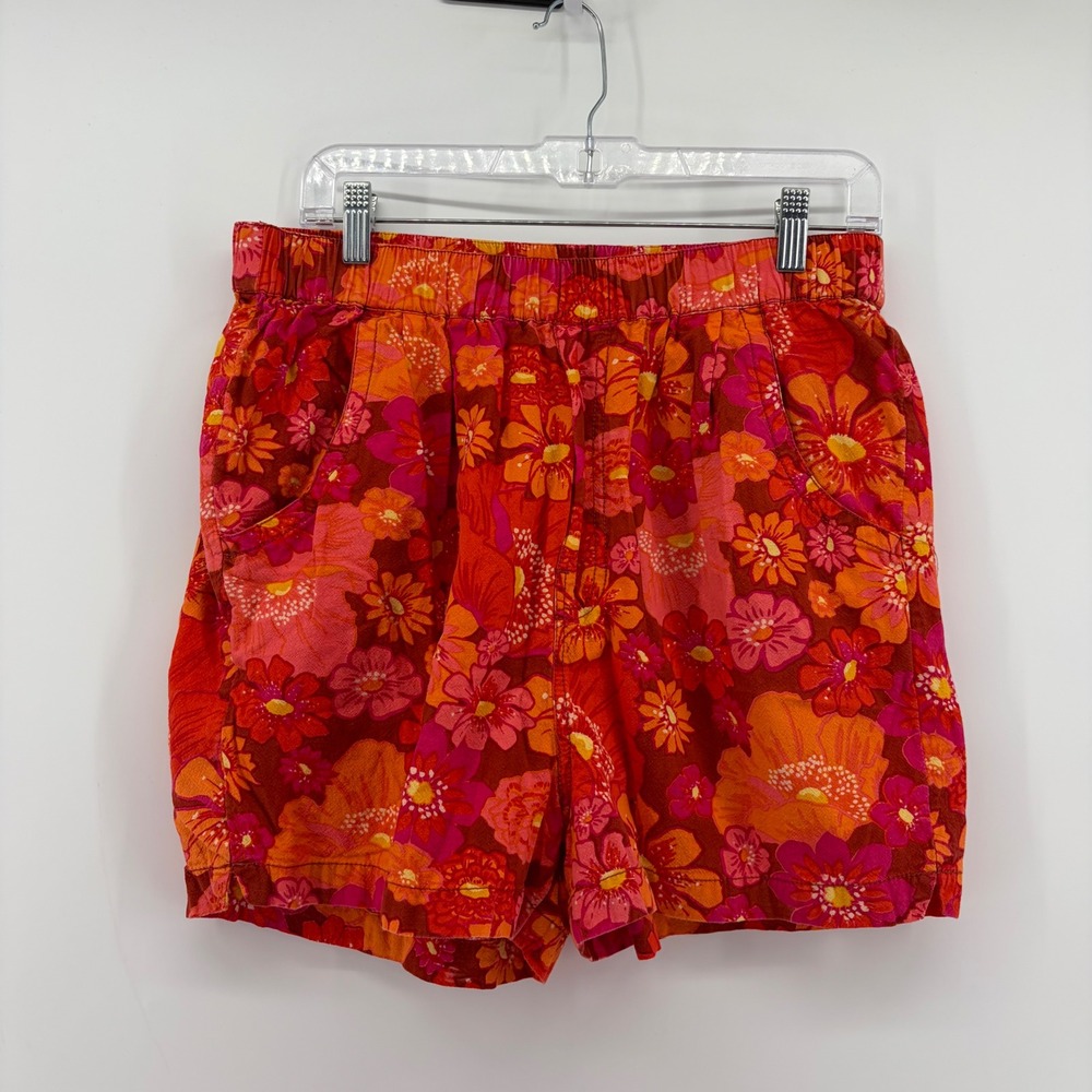Free People Womens Medium Red Orange Floral Cotton Shorts OB1288138 70s Retro
